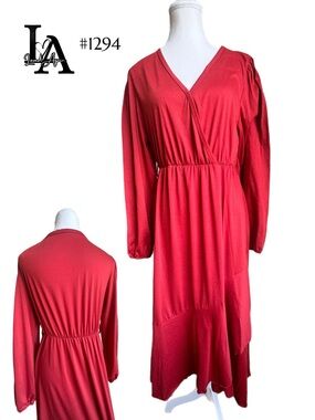 Orange V-Neck Long Sleeve Midi Dress | Maternity Dress